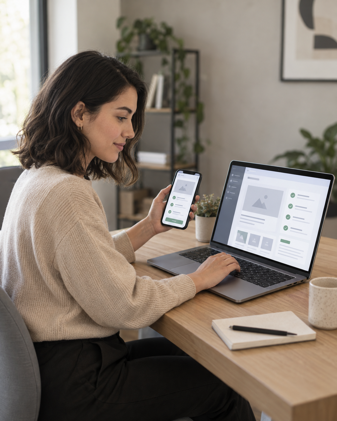 Quality assurance professional reviewing a website and mobile app